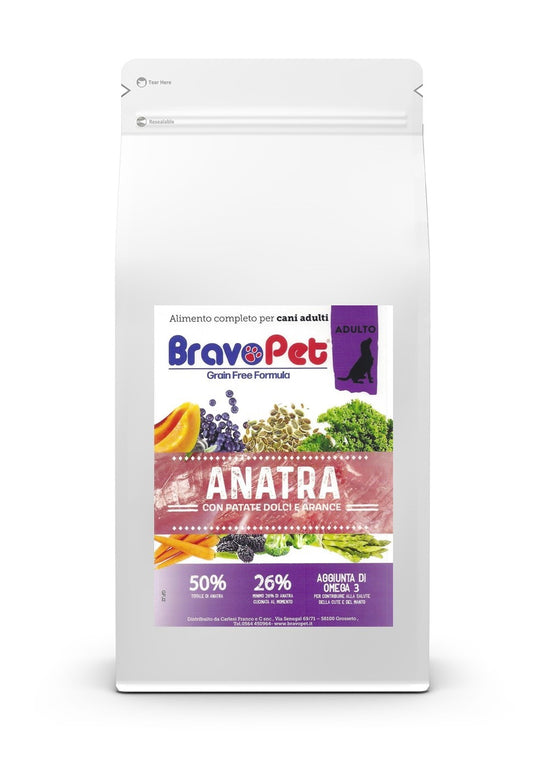BRAVOPET DOG Grain Free Anatra ,patate dolci e arance adult medium/maxi