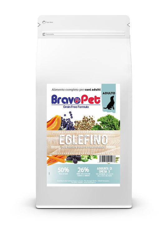 BRAVOPET DOG Grain Free Eglefino con patate dolci e prezzemolo adult medium/maxi