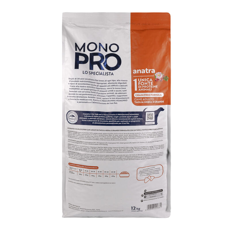 Monopro Dog Adult Medium&Large Grain Free Anatra