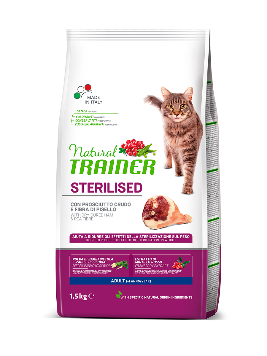 Natural Trainer gatto Sterilised Adult con prosciutto crudo