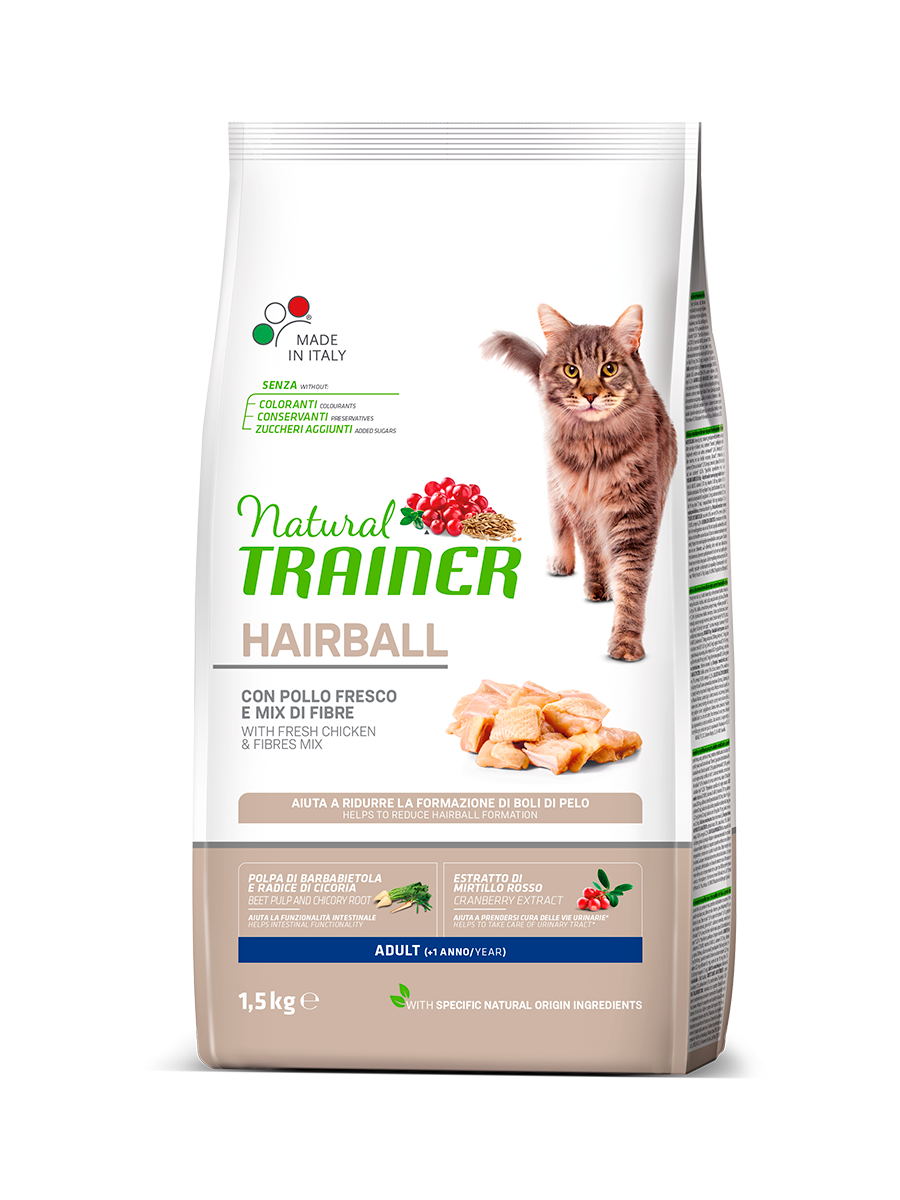 Natural Trainer gatto Hairball Adult con Pollo Fresco 1,5kg