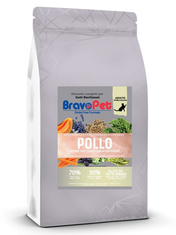 BRAVOPET CAT Pollo con Tonno e Salmone - Gatto adulto sterilizzato