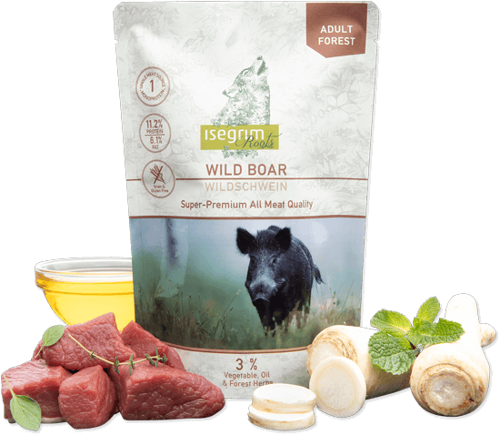 ISEGRIM CINGHIALE CON PASTINACA, OLIO DI SEMI DI LINO ED ERBE DELLA FORESTA 300GR