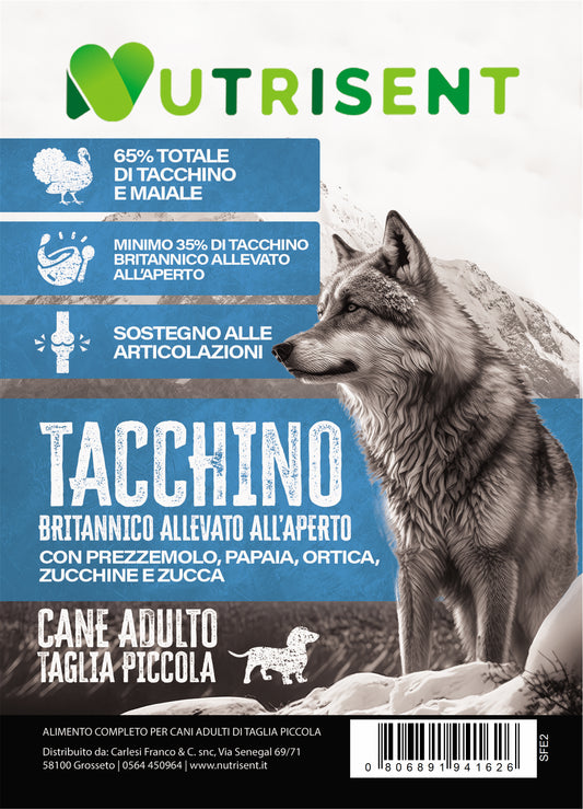 NUTRISENT Cane Adulto Taglia Piccola Tacchino Britannico allevato all’aperto con Prezzemolo, Papaia, Ortica, Zucchine e Zucca