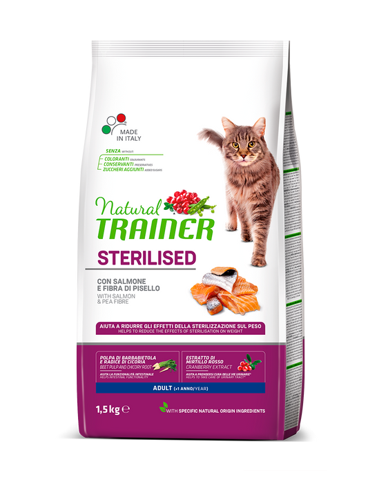 Natural Trainer gatto Sterilised Adult con salmone
