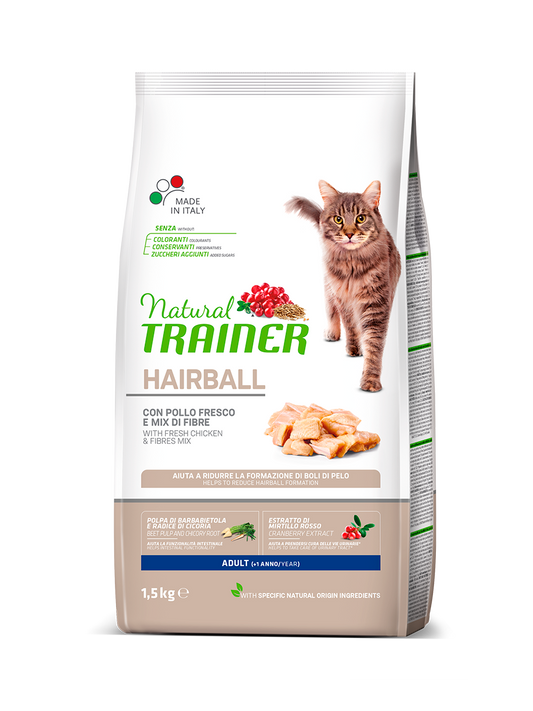 Natural Trainer gatto Hairball Adult con Pollo Fresco 1,5kg