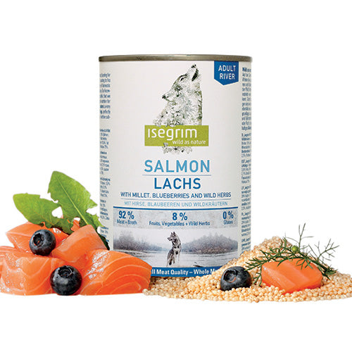 ISEGRIM FIUME ADULT SALMONE, MIGLIO, MIRTILLI ED ERBE SELVATICHE 400GR