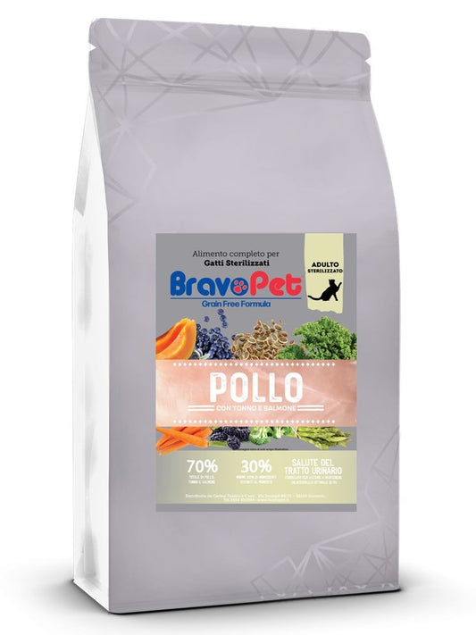 BRAVOPET CAT Pollo con Tonno e Salmone - Gatto adulto sterilizzato