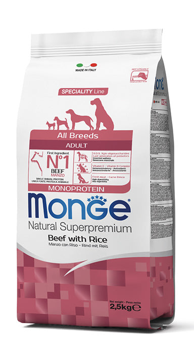 MONGE DOG All Breeds Adult Monoprotein Manzo con Riso