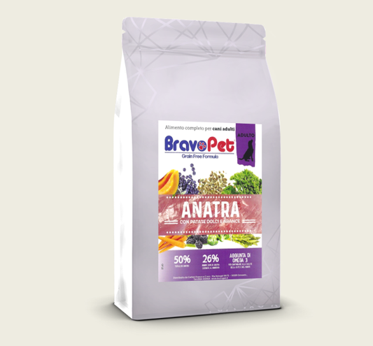 BRAVOPET DOG Grain Free Anatra ,patate dolci e arance adult medium/maxi