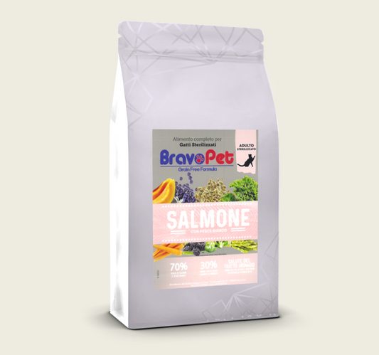 BRAVOPET CAT Salmone e Pesce Bianco, gatto adulto sterilizzato